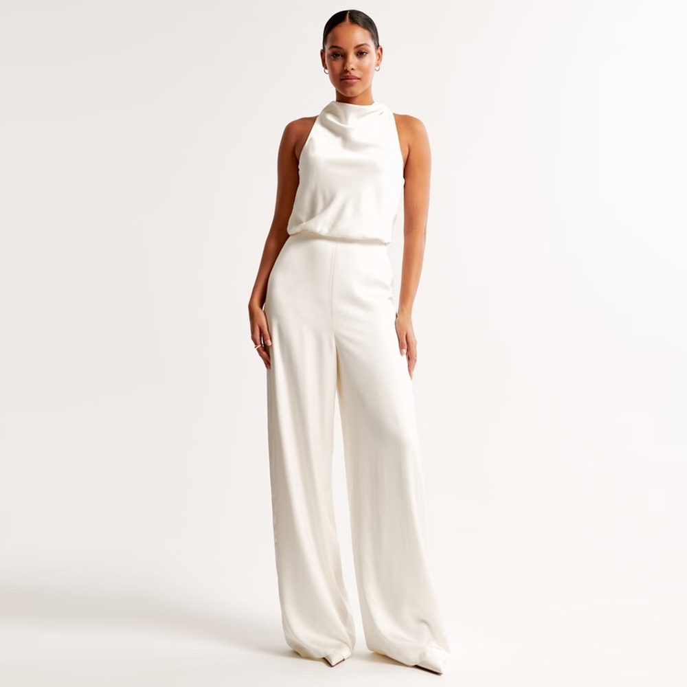 Abercrombie & Fitch - High-neck Draped Jumpsuit - White